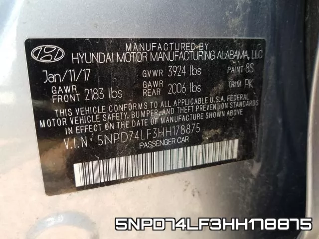 5NPD74LF3HH178875 фото 2