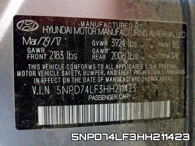 5NPD74LF3HH211423 фото 2