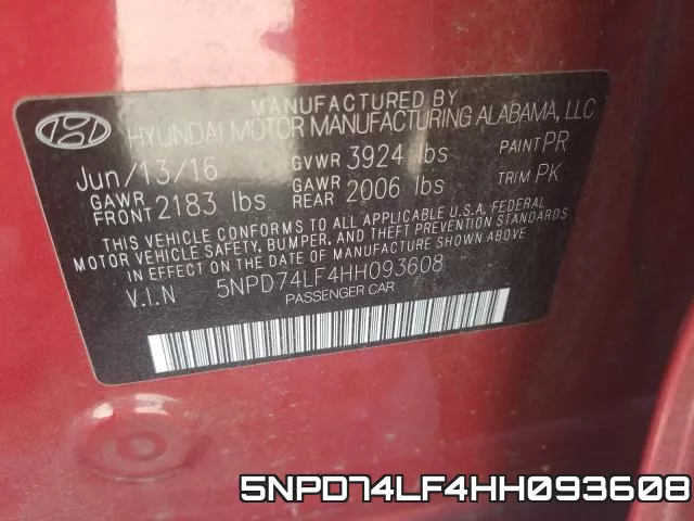 5NPD74LF4HH093608 фото 2