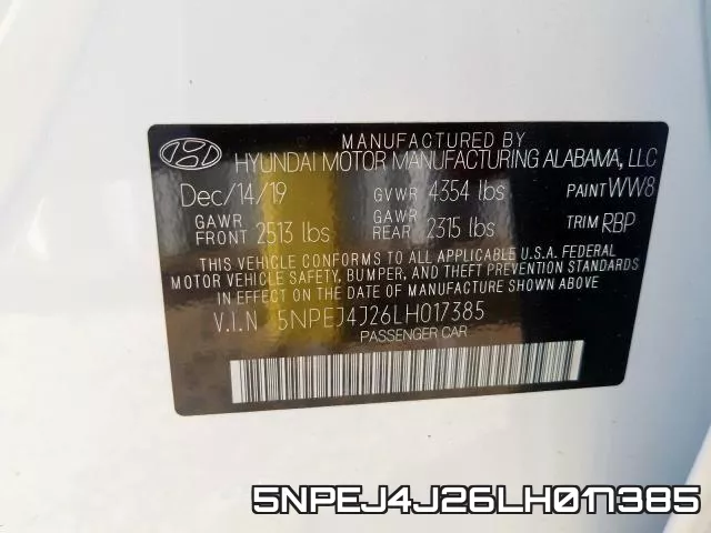 5NPEJ4J26LH017385 фото 2