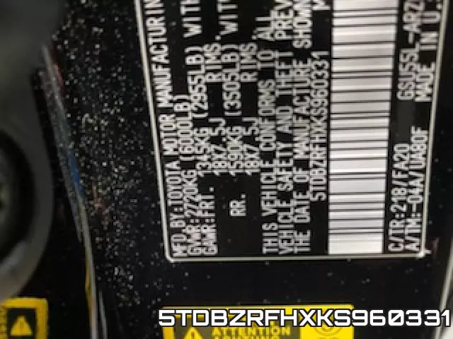 5TDBZRFHXKS960331 фото 2