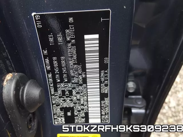 5TDKZRFH9KS309238 фото 2