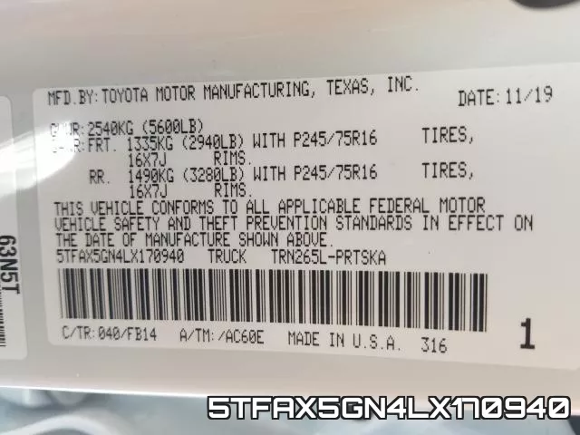 5TFAX5GN4LX170940 фото 2