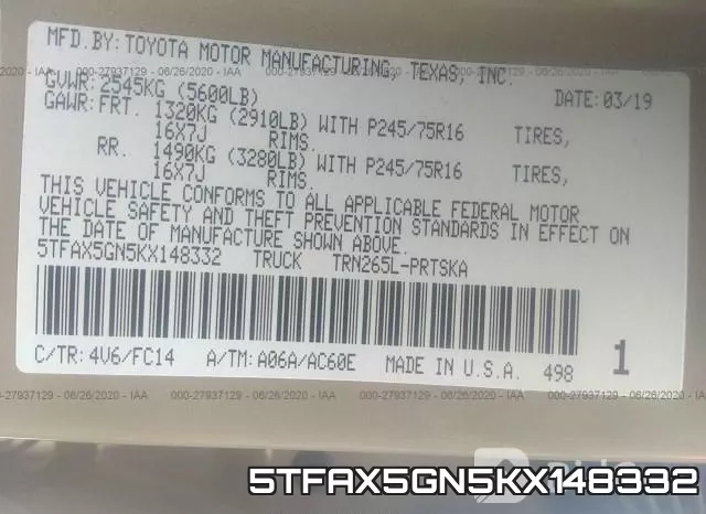 5TFAX5GN5KX148332 фото 10