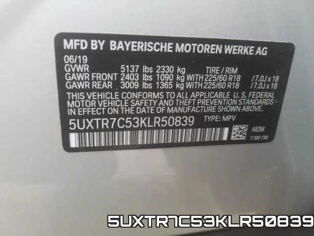 5UXTR7C53KLR50839 фото 2