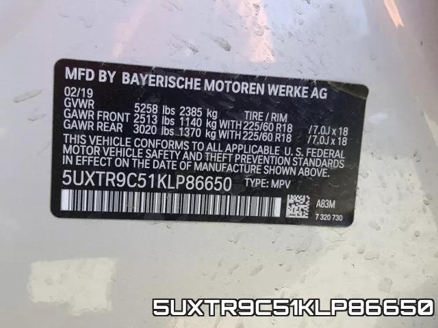 5UXTR9C51KLP86650 фото 2