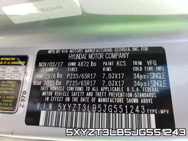 5XYZT3LB5JG551243 фото 2