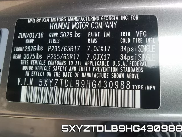 5XYZTDLB9HG430988 фото 2