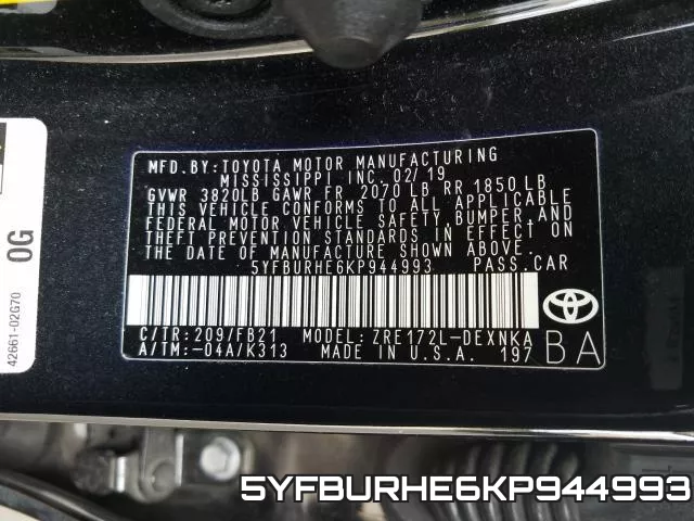 5YFBURHE6KP944993 фото 2