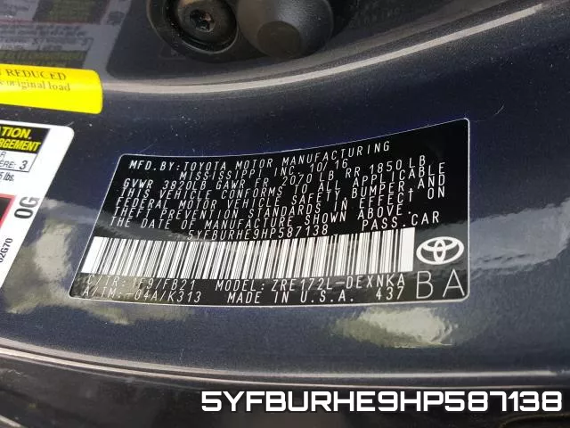 5YFBURHE9HP587138 фото 2