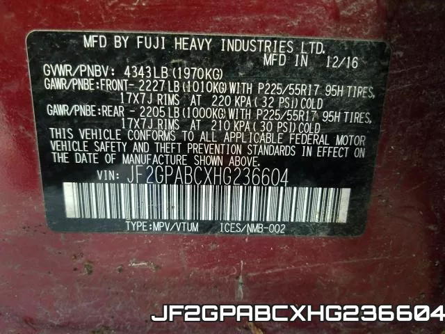 JF2GPABCXHG236604 фото 2