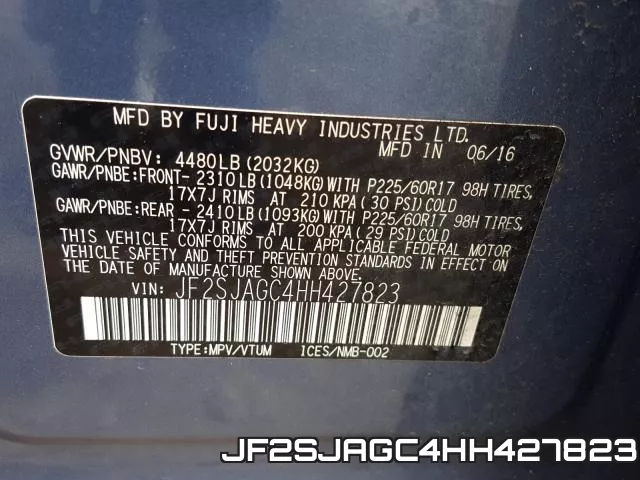 JF2SJAGC4HH427823 фото 2