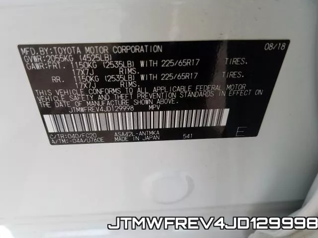 JTMWFREV4JD129998 фото 2