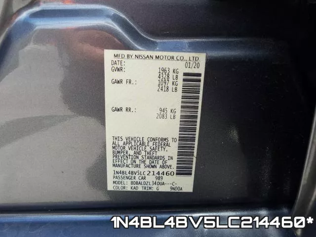 1N4BL4BV5LC214460* фото 2