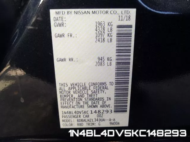 1N4BL4DV5KC148293 фото 2