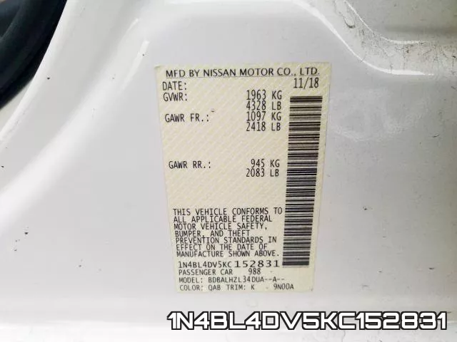 1N4BL4DV5KC152831 фото 2