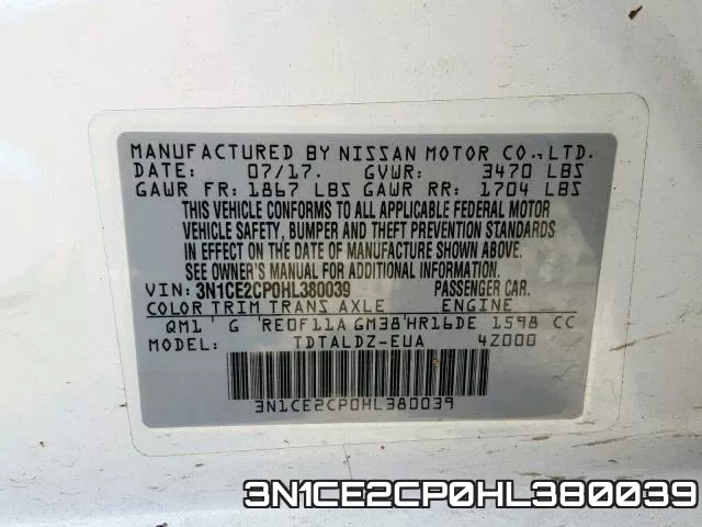 3N1CE2CP0HL380039 фото 2
