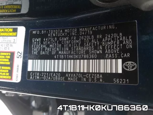4T1B11HK0KU786360 фото 2