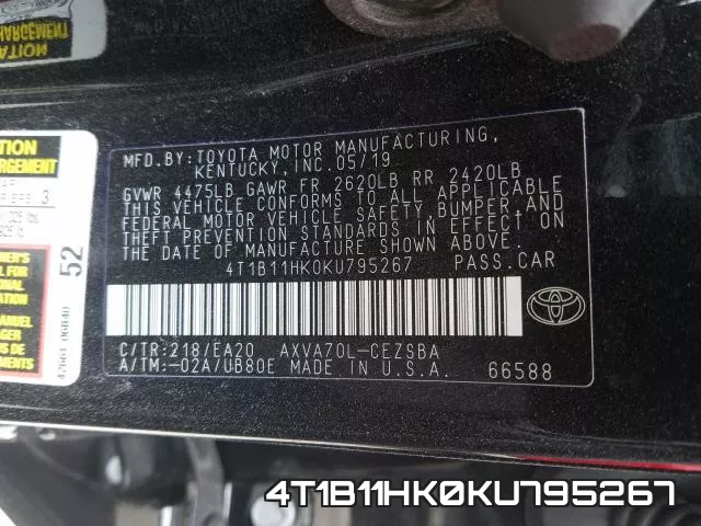4T1B11HK0KU795267 фото 2