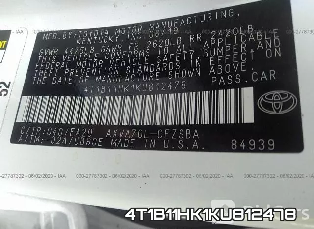 4T1B11HK1KU812478 фото 10