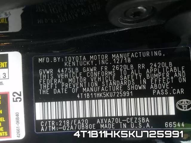 4T1B11HK5KU725991 фото 2