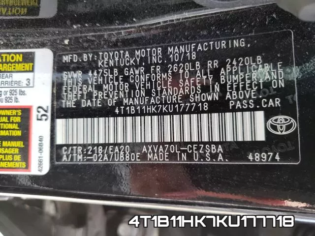 4T1B11HK7KU177718 фото 2