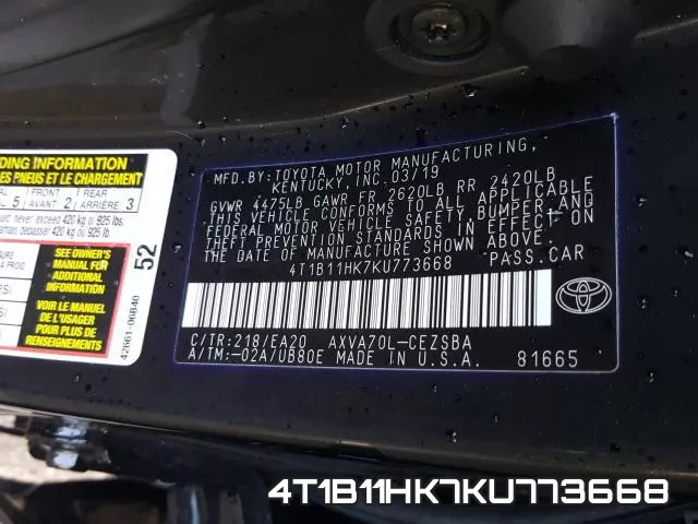 4T1B11HK7KU773668 фото 2