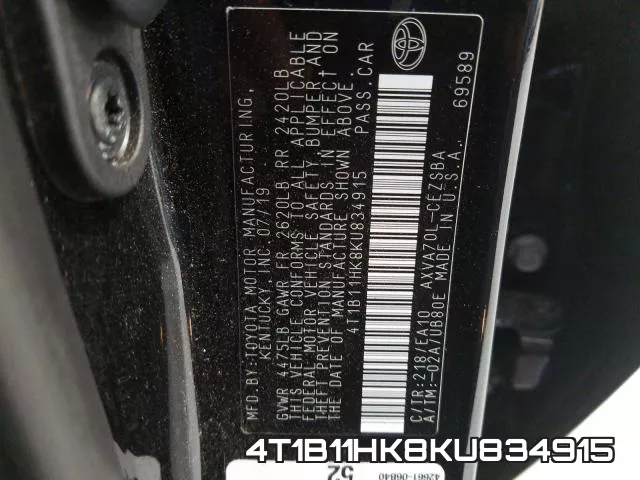 4T1B11HK8KU834915 фото 2
