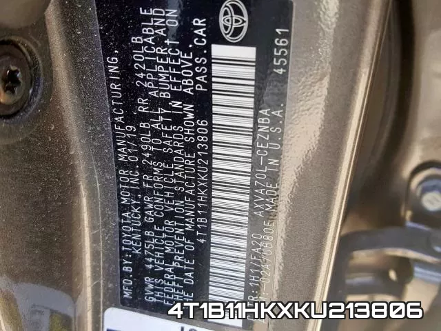 4T1B11HKXKU213806 фото 2