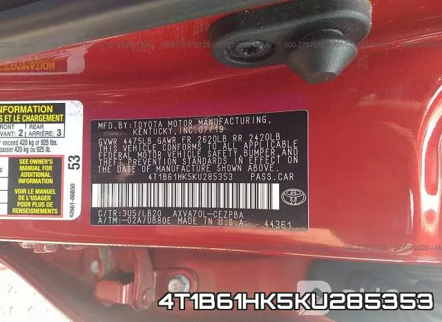 4T1B61HK5KU285353 фото 10