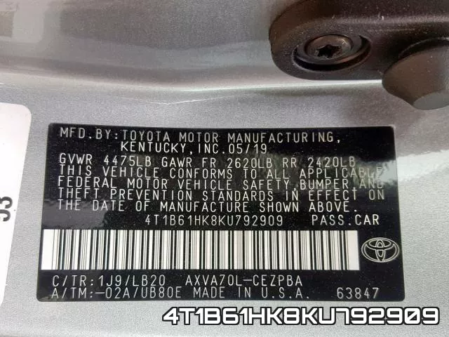 4T1B61HK8KU792909 фото 2