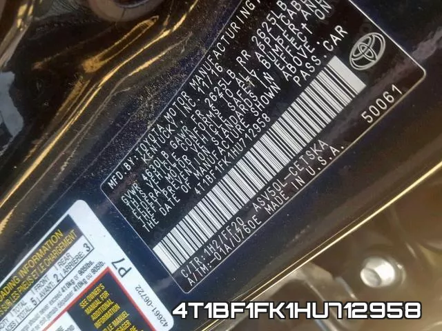4T1BF1FK1HU712958 фото 2