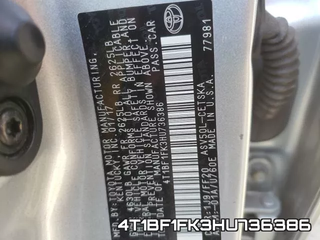 4T1BF1FK3HU736386 фото 2