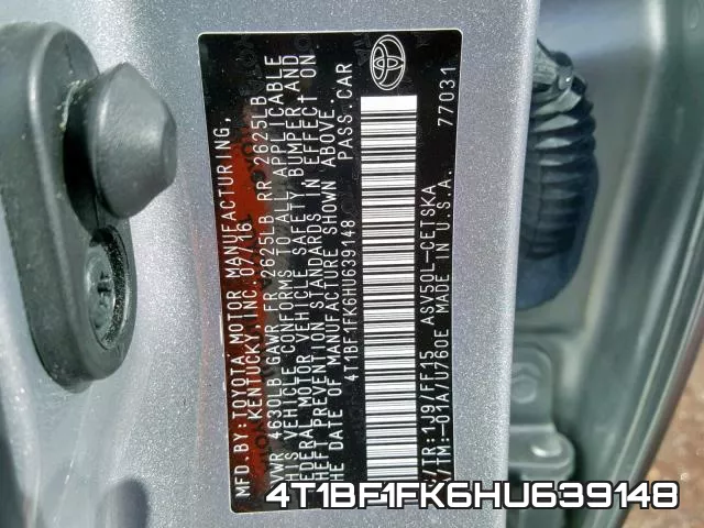 4T1BF1FK6HU639148 фото 2