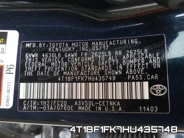 4T1BF1FK7HU435748 фото 2