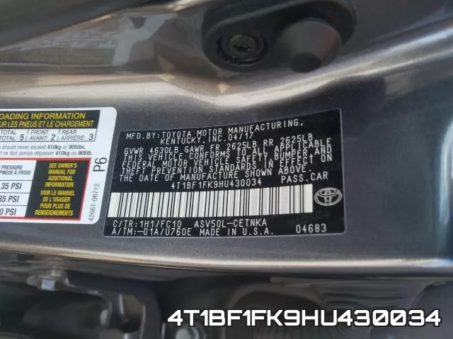 4T1BF1FK9HU430034 фото 2