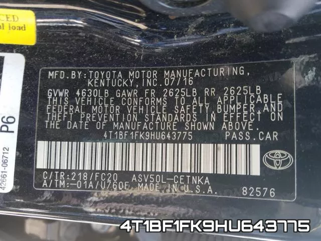 4T1BF1FK9HU643775 фото 2