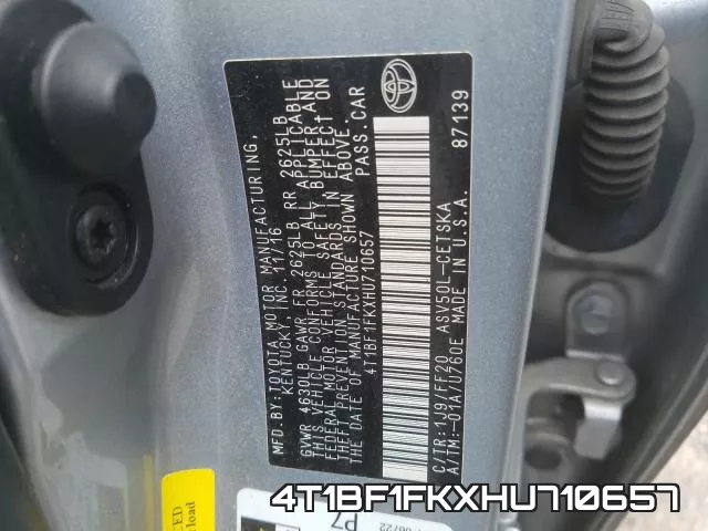 4T1BF1FKXHU710657 фото 2