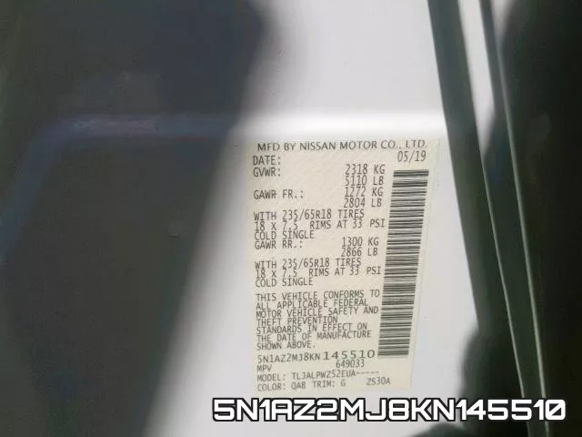 5N1AZ2MJ8KN145510 фото 2