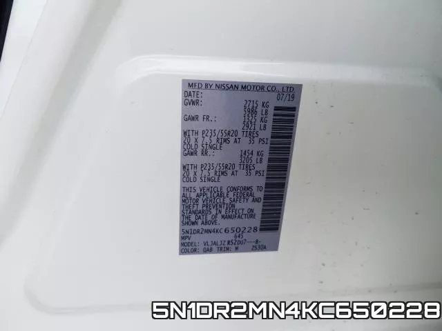 5N1DR2MN4KC650228 фото 2