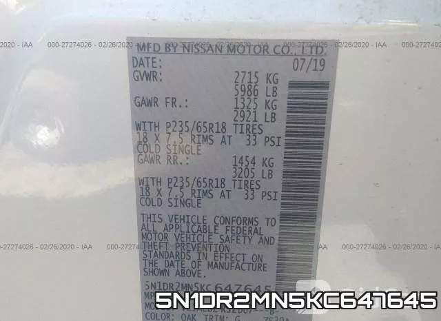 5N1DR2MN5KC647645 фото 10