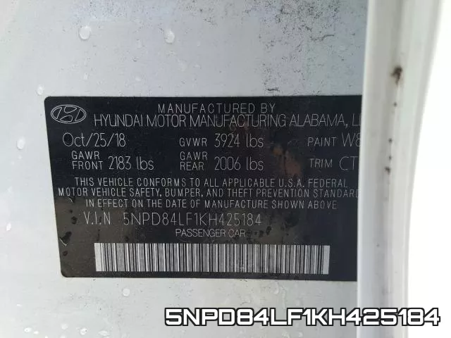 5NPD84LF1KH425184 фото 2