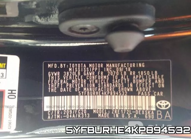 5YFBURHE4KP894532 фото 10
