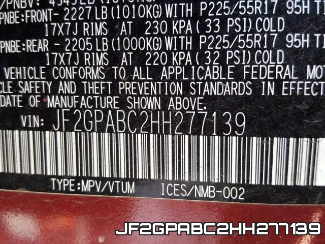JF2GPABC2HH277139 фото 2