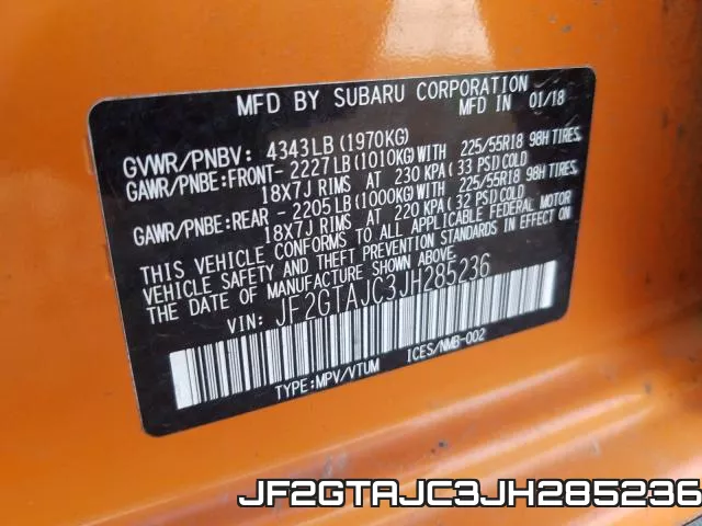 JF2GTAJC3JH285236 фото 2
