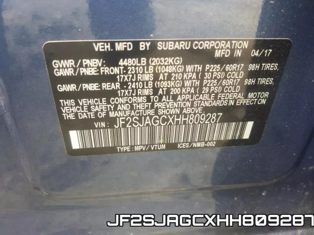 JF2SJAGCXHH809287 фото 2