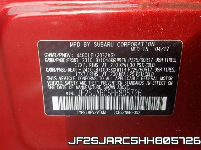 JF2SJARC5HH805726 фото 2