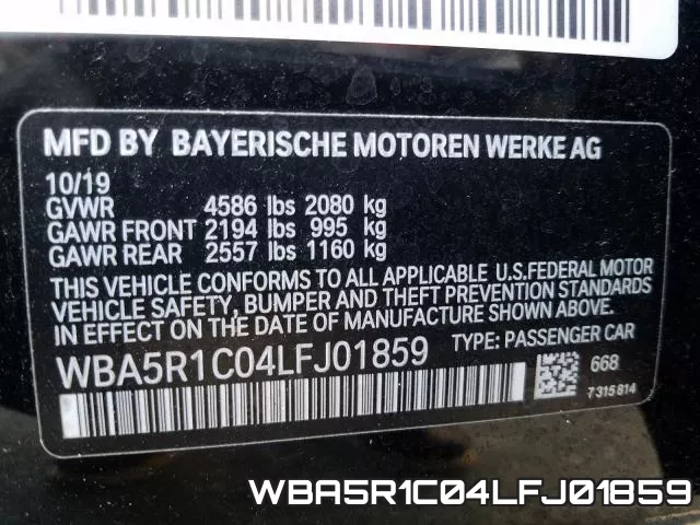 WBA5R1C04LFJ01859 фото 2