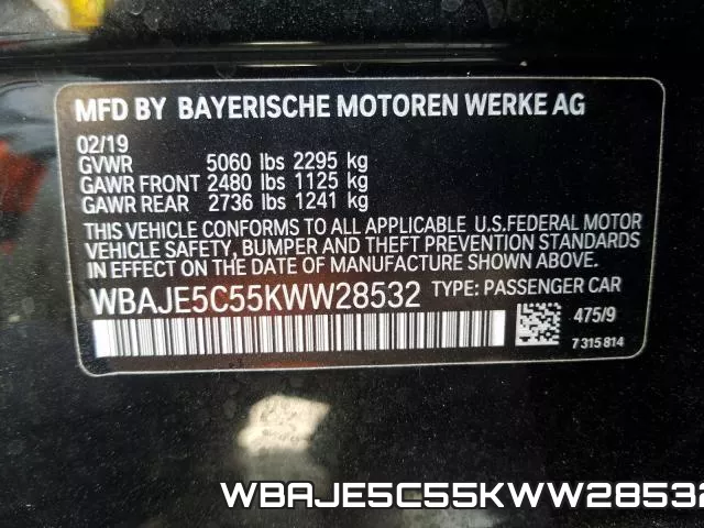 WBAJE5C55KWW28532 фото 2