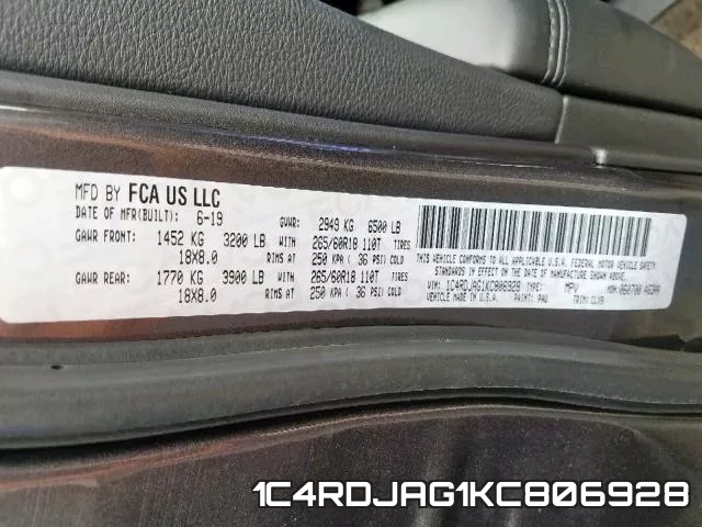1C4RDJAG1KC806928 фото 2